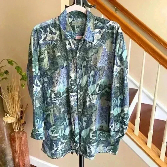 Vintage Robert Stock Abstract Pattern Silk Button Up Shirt Size M - Picture 1 of 13